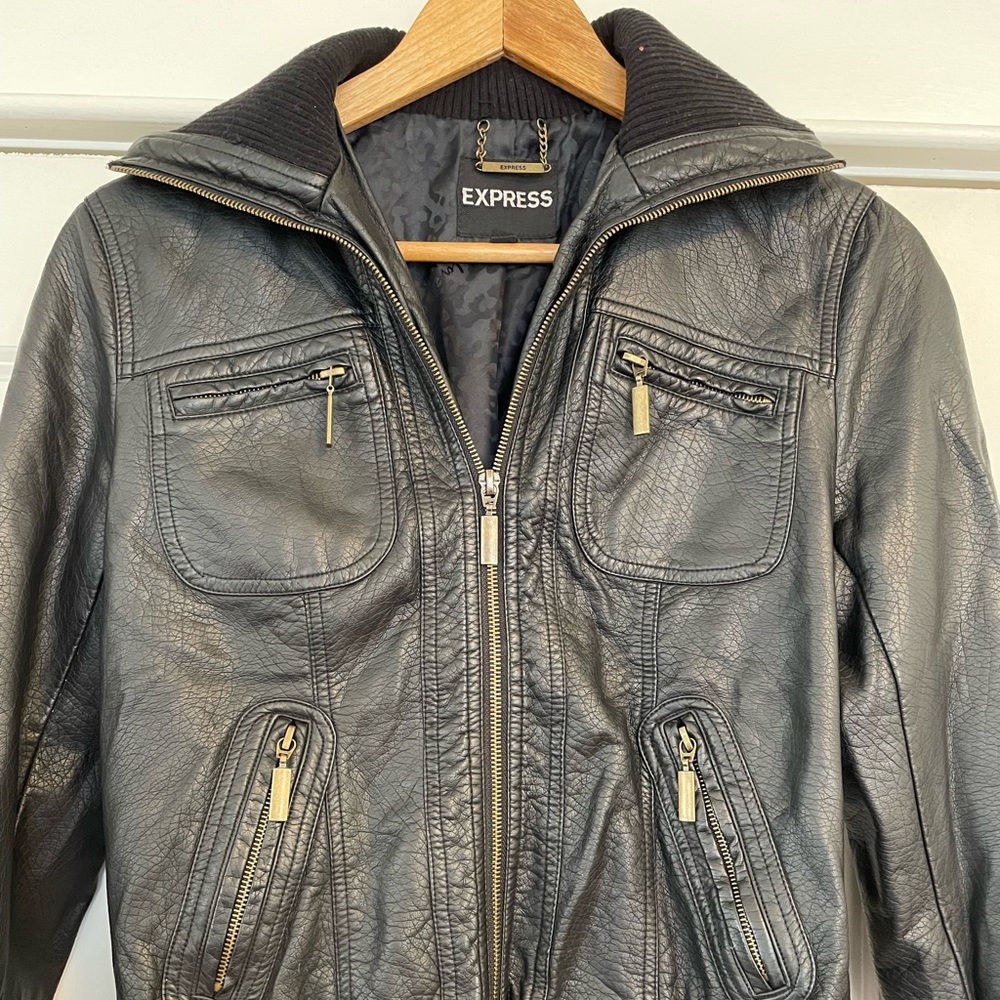 Express Black Leather Bomber Jacket (NWOT)